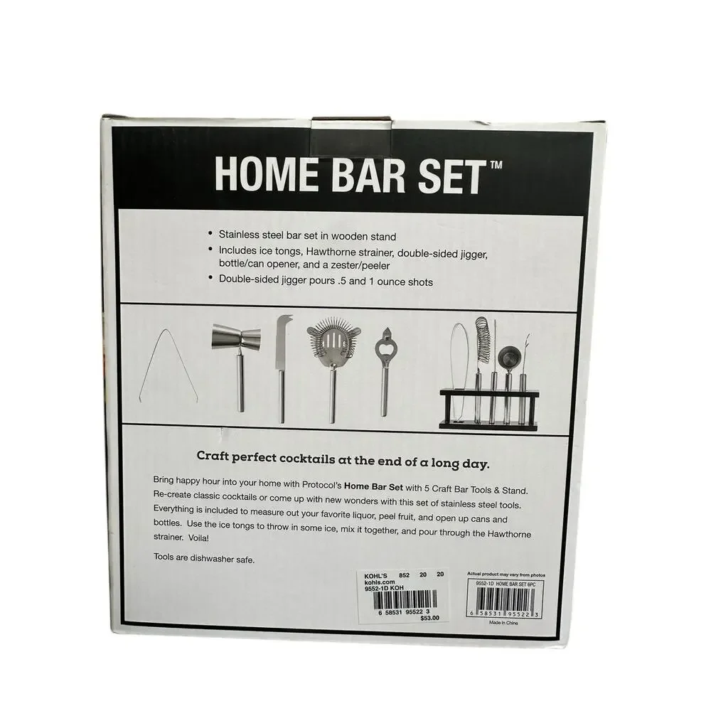 PROTOCOL 6 Piece Stainless Steel Home Bar Gift Set New in Box